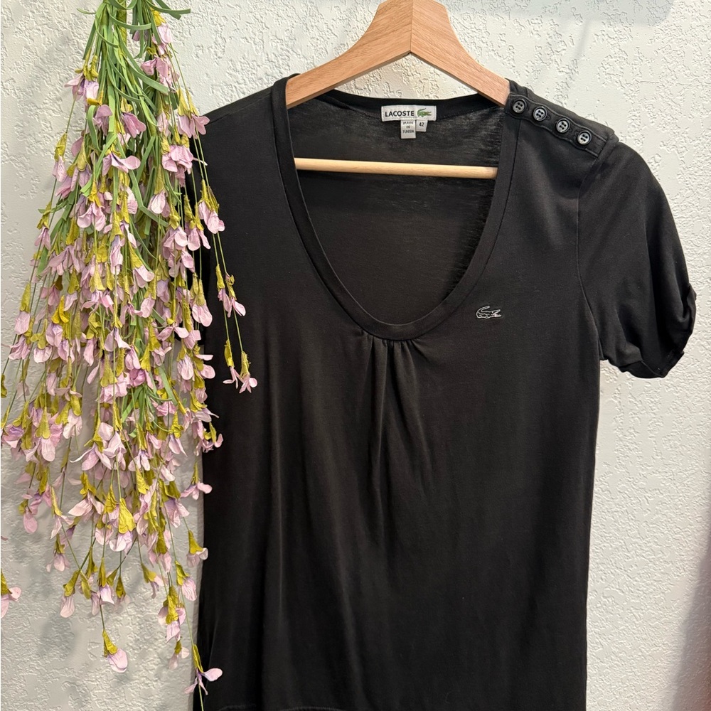 Lacoste Black Fitted Puff Sleeve T-Shirt